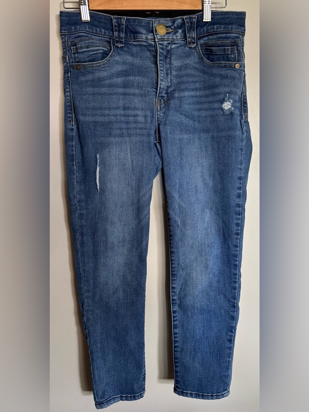 Democracy Absolution Petite 8P Distressed Skinny Jeans Blue Denim
